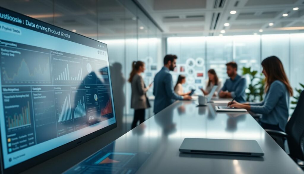 A data-driven product lifecycle unfolds in a sleek, modern setting. In the foreground, a dynamic dashboard presents real-time consumer insights, with charts, graphs, and interactive visualizations. In the middle ground, product designers collaborate, iterating on prototypes and user feedback. The background showcases a seamless integration of data sources, from web analytics to social media, powering the decision-making process. Soft, directional lighting illuminates the scene, creating a sense of clarity and purpose. The overall atmosphere conveys a data-driven, user-centric approach to product development, reflecting the "Understanding Consumer Needs" section of the article. A data-driven product lifecycle unfolds in a sleek, modern setting. In the foreground, a dynamic dashboard presents real-time consumer insights, with charts, graphs, and interactive visualizations. In the middle ground, product designers collaborate, iterating on prototypes and user feedback. The background showcases a seamless integration of data sources, from web analytics to social media, powering the decision-making process. Soft, directional lighting illuminates the scene, creating a sense of clarity and purpose. The overall atmosphere conveys a data-driven, user-centric approach to product development, reflecting the "Understanding Consumer Needs" section of the article.