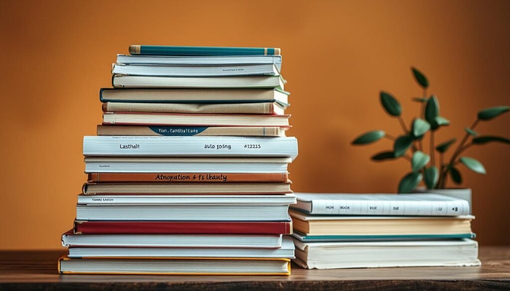 A neatly organized stack of diverse learning resources, meticulously curated to engage a specific audience. Textbooks, workbooks, and interactive media arranged harmoniously against a warm, inviting backdrop. Soft lighting casts a contemplative glow, hinting at the transformative potential of this tailored educational bundle. Subtle earth tones and natural elements create a sense of grounded, approachable learning. The overall composition conveys a sense of accessible, personalized knowledge - the perfect combination to captivate and empower your target audience.